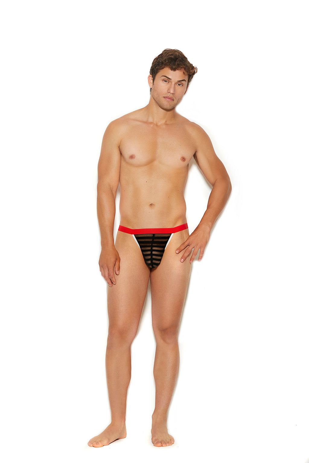 Elegant Moments Mens Striped Mesh G-string Pouch